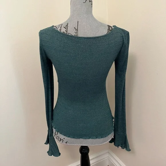 Free People Intimately Free Say When Green and Metallic Long Sleeve Top, S - Picture 7 of 13